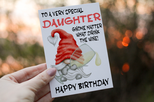 Special Daughter Drink The Wine Gnome Birthday Card, Gonk Card - Click Image to Close